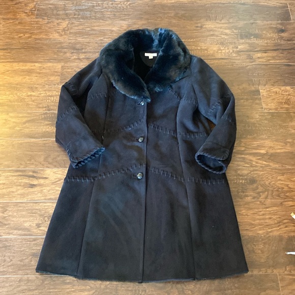 Coldwater Creek Faux Suede & Fur Winter Long Coat - Picture 1 of 8
